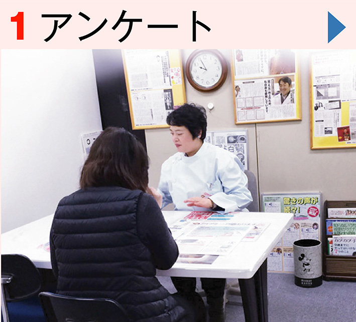 最初はアンケート用紙に記入。「メガネを使ってますか?」「いつから視力が落ちてきましたか?」などの簡単な質問です。