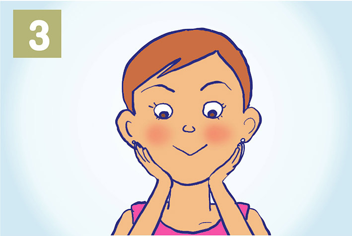 顔を動かさないように両手であごを支え目玉を上下に10回動かす。