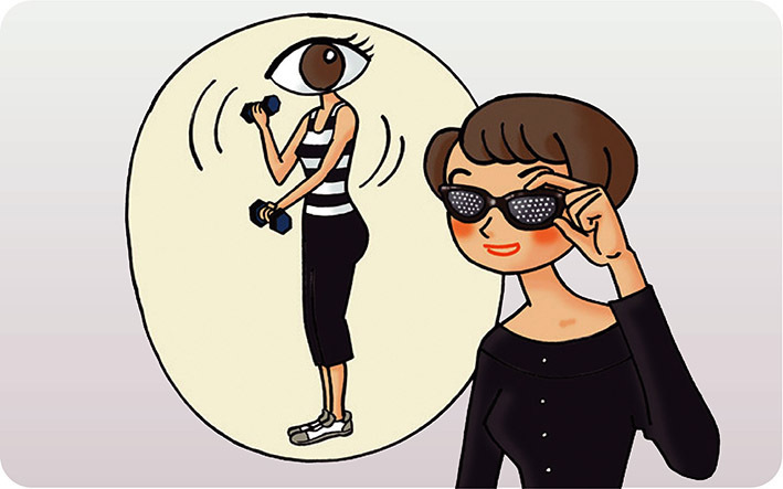 アイサポートめがねで眼筋トレーニングのイラスト
