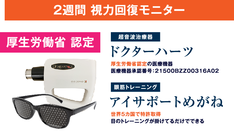 厚生労働省認定の超音波治療器「ドクターハーツ」、世界5か国で特許取得の眼筋トレーニング「アイサポートめがね」