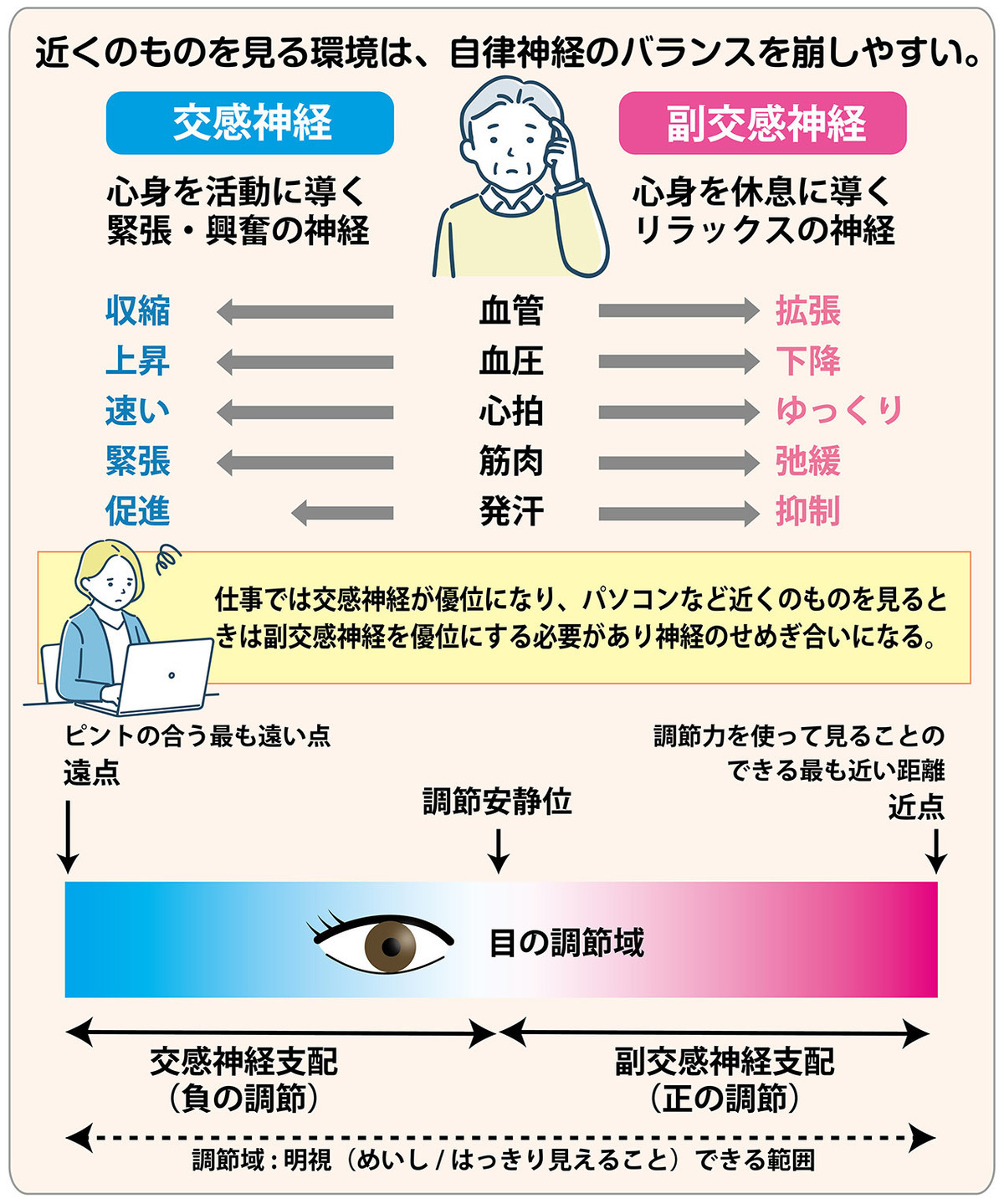 なぜ、近くのものを見ると目が疲れるのか?