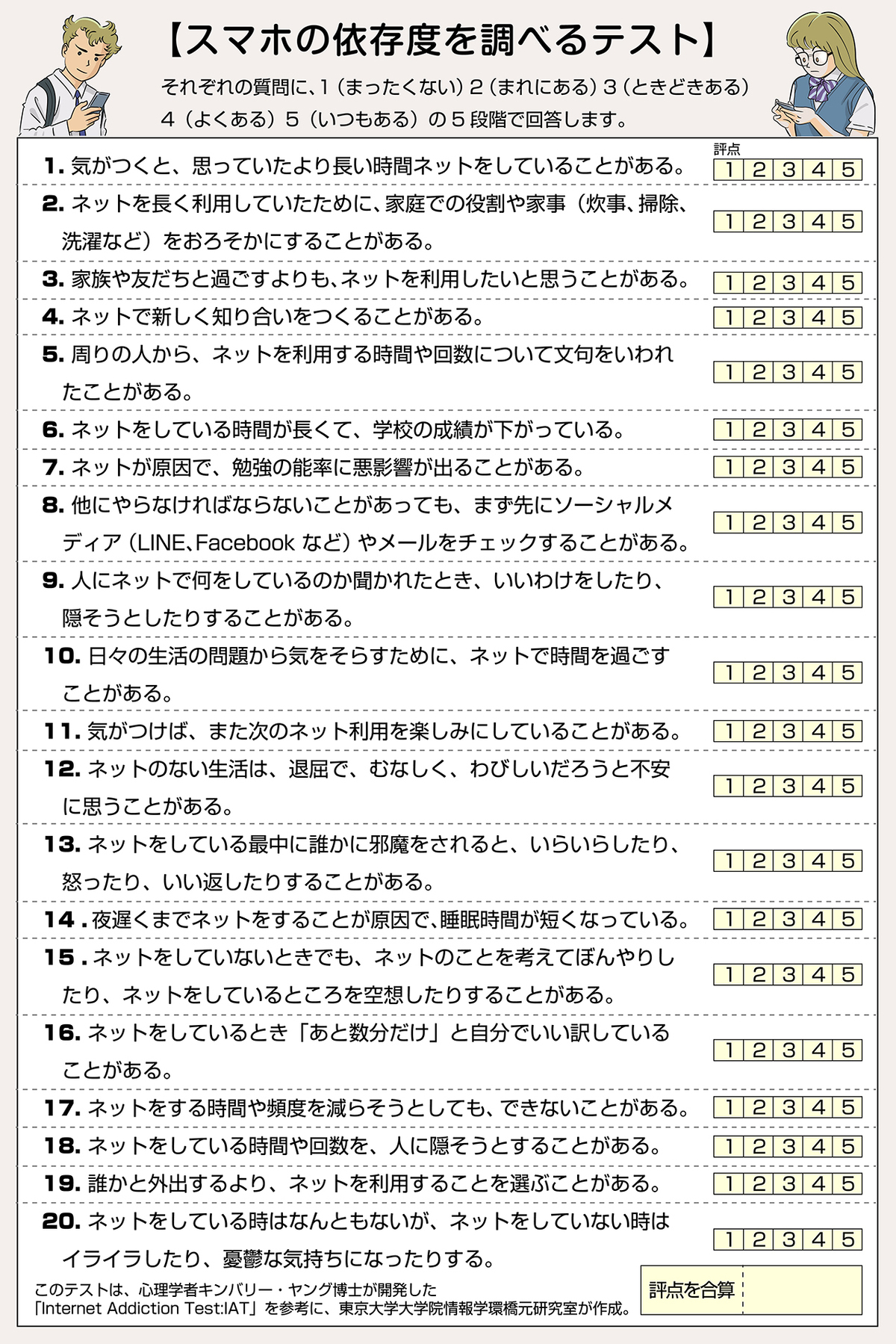 スマホ依存度をチェックしよう。 スマホ依存は集中力を低下させ、脳の発達に悪影響を!